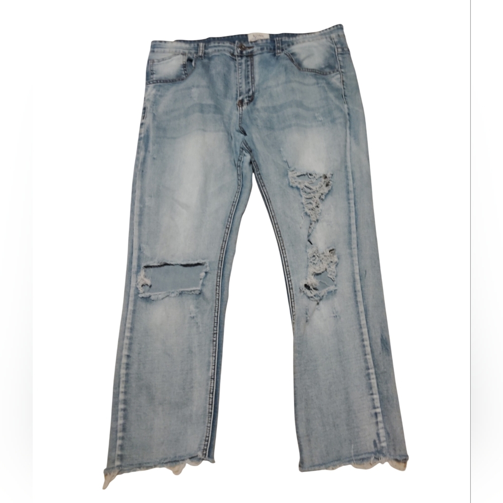KDNK Men's Jeans Stack Light Wash Distressed Size 38